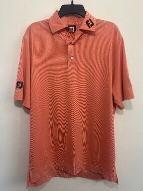 FootJoy Titleist Golf Polo Mens Medium Orange Stripe Performance Shirt